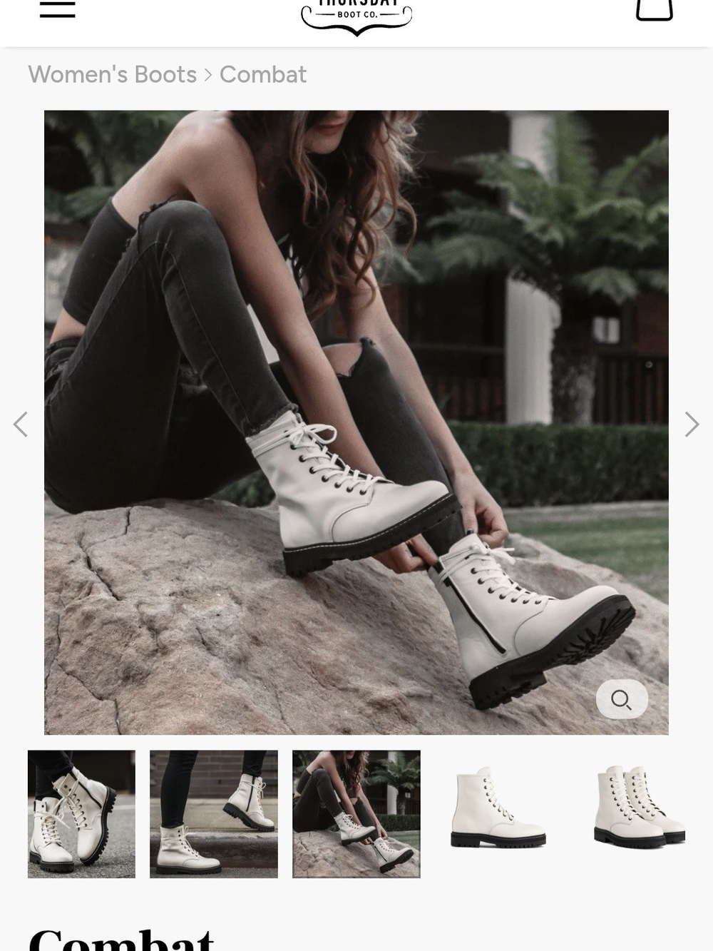 Thursday Boot Company White Combat Boots with Black Lug Sole